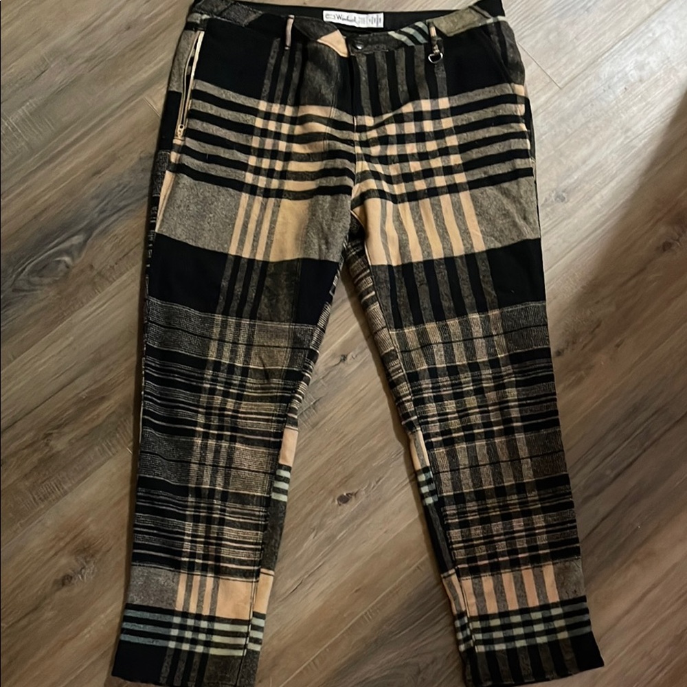 Woolrich Plaid Wool Trousers - Black and Tan